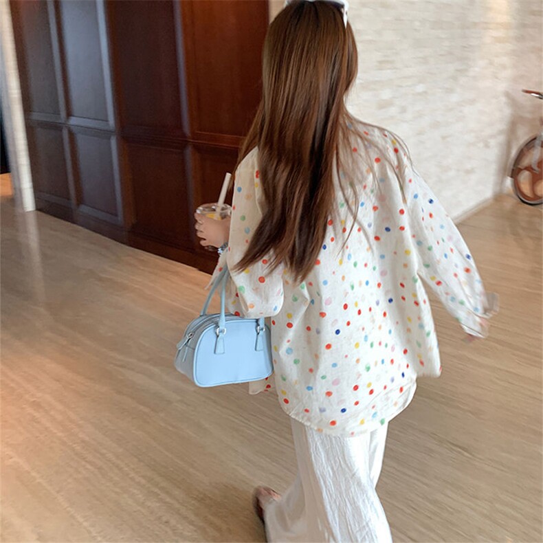 TC753-P45复古彩色波点翻领衬衫女减龄百搭轻薄上衣2025夏季衬衣,男装衬衫,星座617A-2