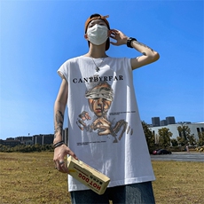 直播品质重磅纯棉220克美式印花宽松背心男女无袖t恤潮BX550P25，男装T恤，电商A486
