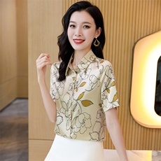 大牌真丝衬衫女短袖印花杭州桑蚕丝上衣衬衣气质小衫半袖2025夏装，女装衬衫，阿舍尔精品