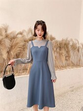 韩版修身淑女气质高雅百搭连衣裙，女装连衣裙，荷塘月色