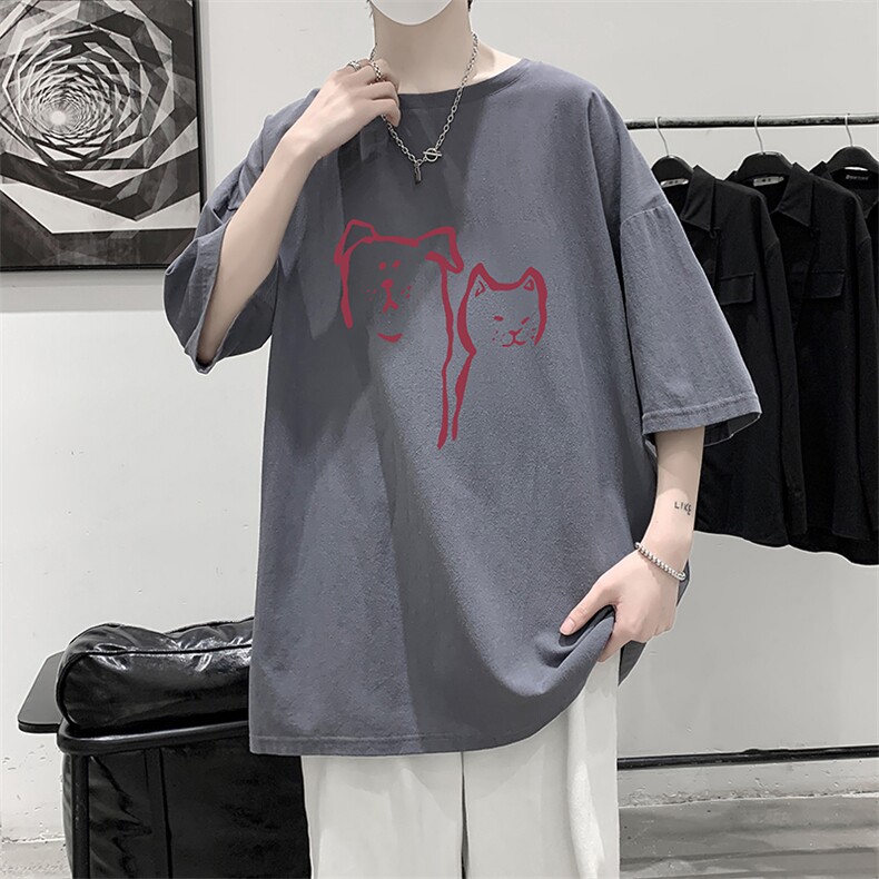 YT26378-P30亚麻短袖t恤男大码五分袖男宽松七分袖大皂风模特,男装T恤,电商A040