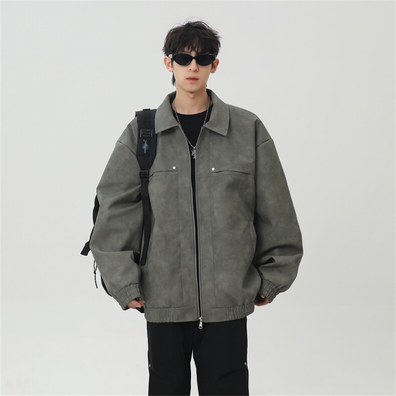 PU皮工装翻领夹克2025秋季痞帅潮流二开外套XZ301b-2-JK2591P75,男装夹克,星座301B-2（原A443-1）