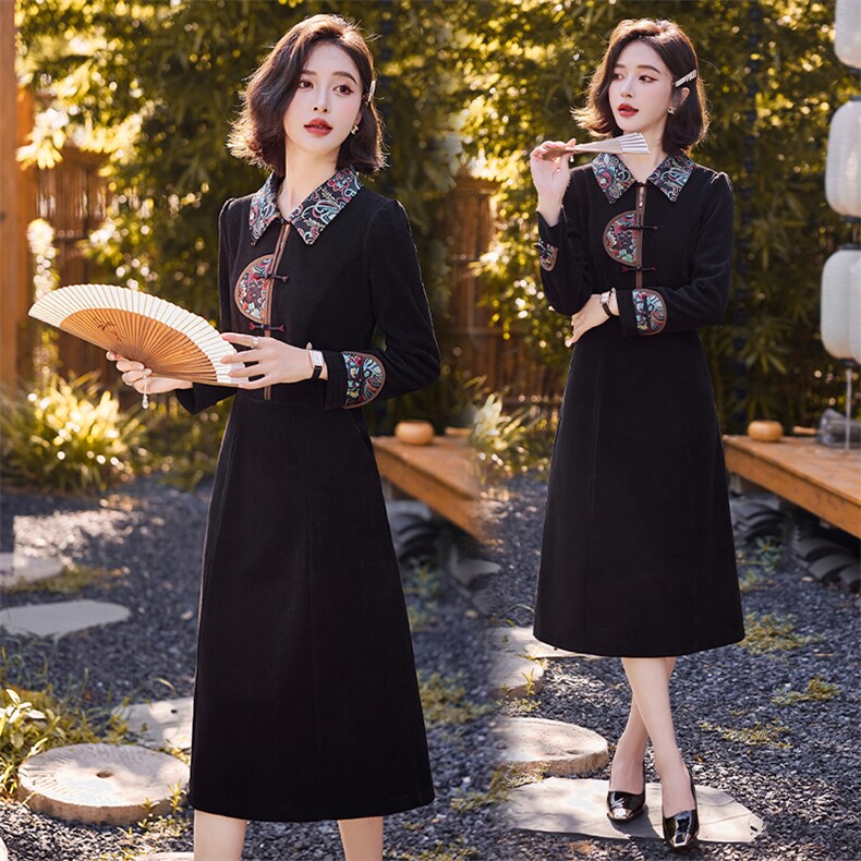 新中式国风复古连衣裙女2024秋季爆款时尚优雅减龄显瘦洋气裙子潮图片
