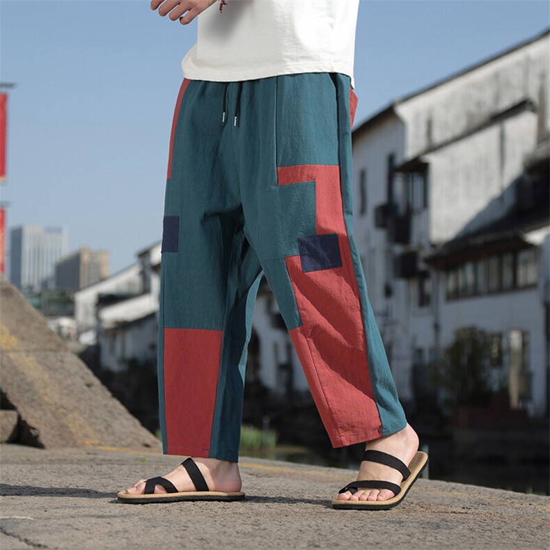 风乞丐补丁棉麻裤K204-P60,男装休闲裤,星座816A（原B366）