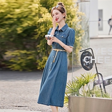 牛仔连衣裙2025夏季新款独特超好看法式气质漂亮收腰显瘦衬衫裙子，女装连衣裙，意芙