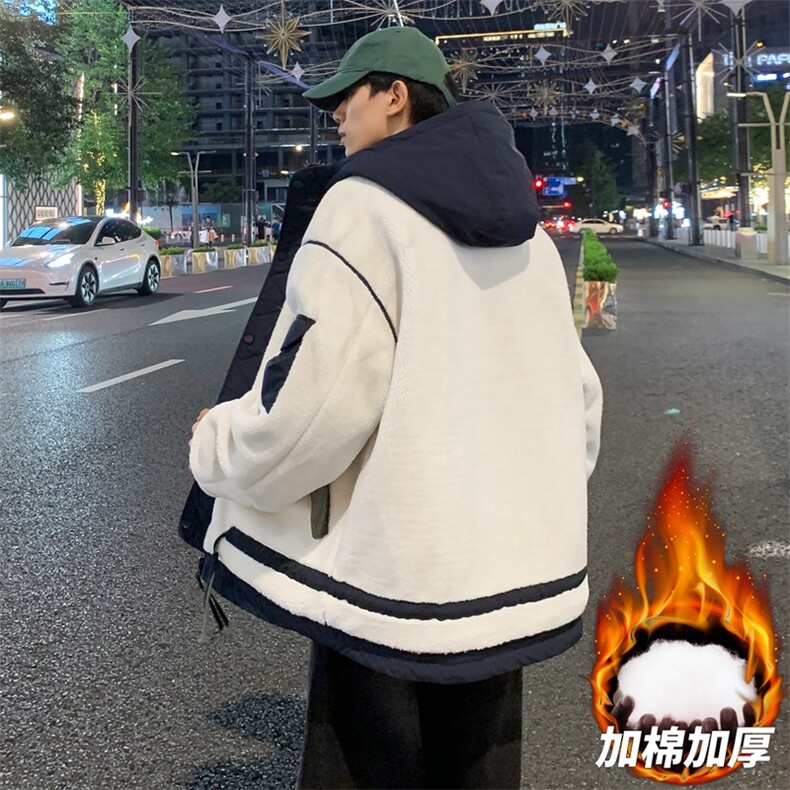 情侣棉服男士加绒加厚拼接工装保暖羊羔毛冬装外套M021-P125,男装棉衣,星座308B-2