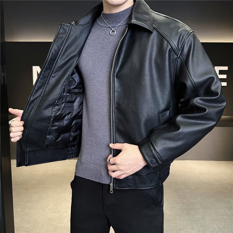 新标90绒皮夹克羽绒服男冬季2025新款翻领外套A313-8666-P255,男装夹克,电商A313