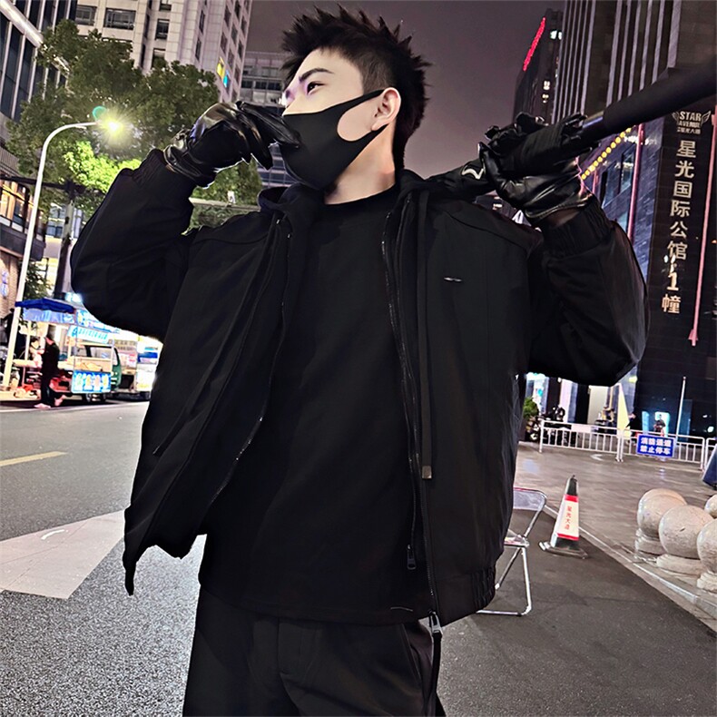 B36/P158控208假两件连帽设计拼接卫衣痞帅男士棉服休闲潮牌棉衣2,男装棉衣,星座305B