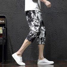 黑墙日系棉麻宽松七分裤夏天薄款亚麻加大码花裤子K001P35，男装休闲裤，电商A177