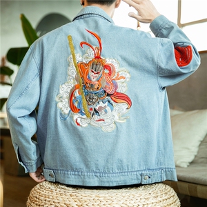 20秋冬新款大码潮风大圣刺绣牛仔夹克外套男日系 J/图片