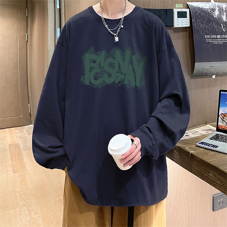 直播品质秋冬重磅潮牌嘻哈美式印花纯棉长袖T恤打底衫CT387特P28,男装T恤,电商A486