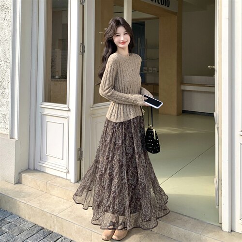 慵懒风碎花两件套套裙2C267-120-P175-K265，女装套装/套裙，茵姿媚