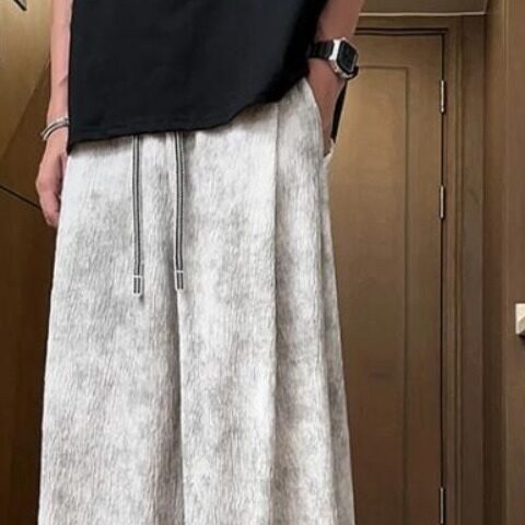 潮牌扎染树皮纹新款直筒垂感休闲裤男士百搭宽松凉感阔腿裤,男装休闲裤,星座715-4