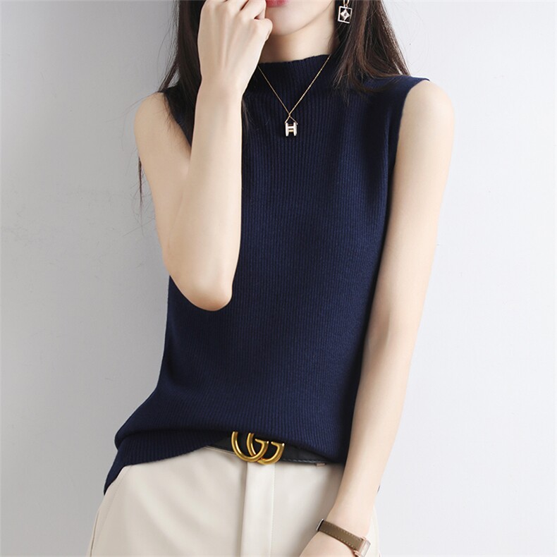 秋冬季通勤休闲内搭精纺48支33%羊毛修身半高无袖马甲，女装背心吊带，朝思羊绒