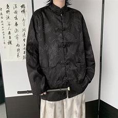 新中式龙纹盘扣唐装衬衫男风高级感潮牌宽松冰丝休闲立领衬衣，男装衬衫，星座601-2