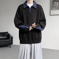 8XL-M美式拼接新款翻领高级感衬衫领运动上衣长袖卫衣男WY26P68，男装衬衫，电商D206-1