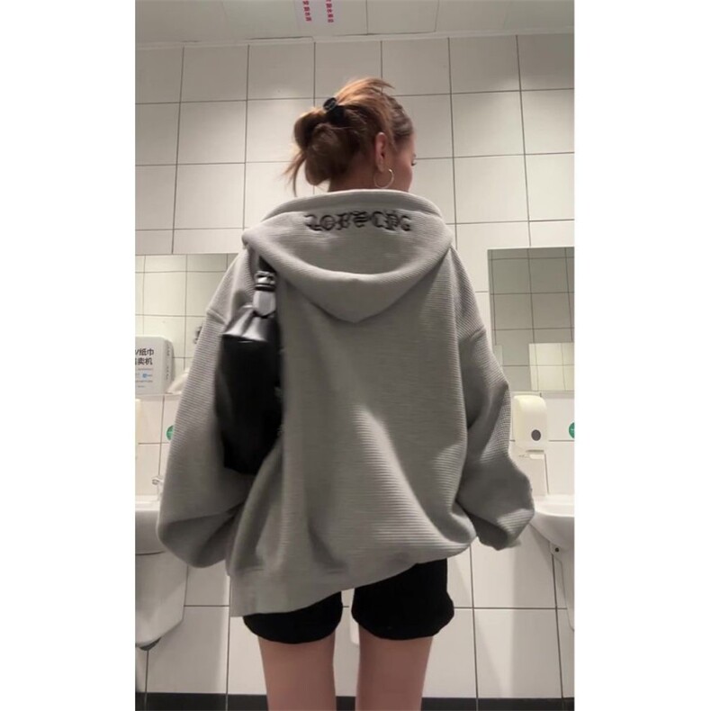 5361-P58原版做工刺绣华夫格休闲连帽卫衣薄款,女装卫衣/绒衫,星座617A-2