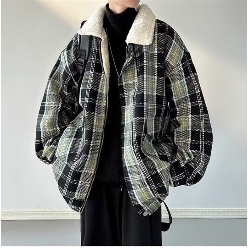 羊羔毛绒棉衣外套男潮牌秋冬加厚小香风格子情侣棉服TT8029P88,男装棉衣,星座1013-5
