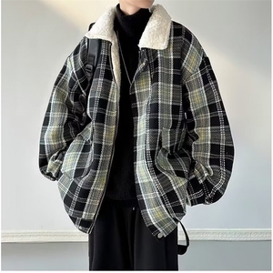 羊羔毛绒棉衣外套男潮牌秋冬加厚小香风格子情侣棉服TT8029P88