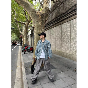 散养文化美式复古慵懒风格子衬衫，XZ1005-1-TTH0011-批价50控68图片