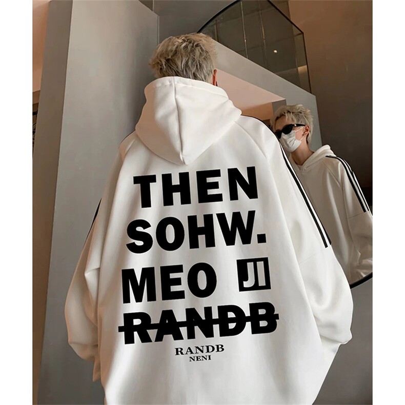 抖音得物品质480克全棉加绒织带连帽印花卫衣三条杠针织卫衣A0403,男装卫衣,电商A443