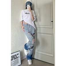 美式ins高街小众hiphop夏季破洞牛仔裤货号K729P60，男装牛仔裤，电商A063