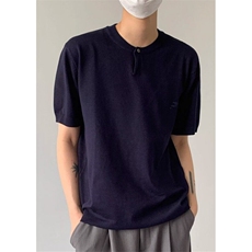 韩版设计感亨利领领短袖针织衫男复古合身刺绣短袖上衣T301，男装T恤，星座1116A（原606A-3）