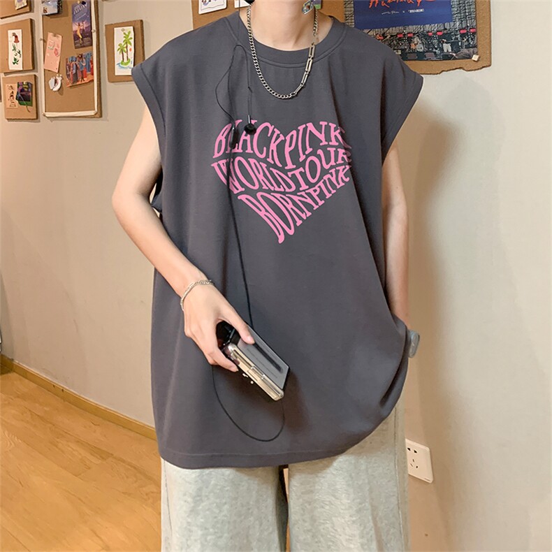 直播品质重磅纯棉220克美式印花宽松背心男女无袖t恤潮BX321P25,男装T恤,电商A486