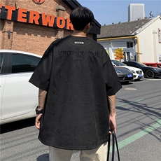 情侣装高街潮设计鹿皮绒刺绣情侣短袖T恤上衣绣花G1051P35男，男装T恤，电商A339