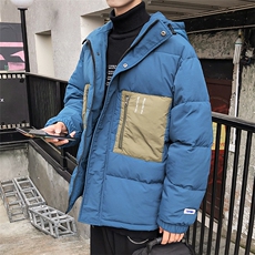 【】A003-HY8009-P130冬装新款撞色修饰连帽棉衣港风1，男装棉衣，电商A003
