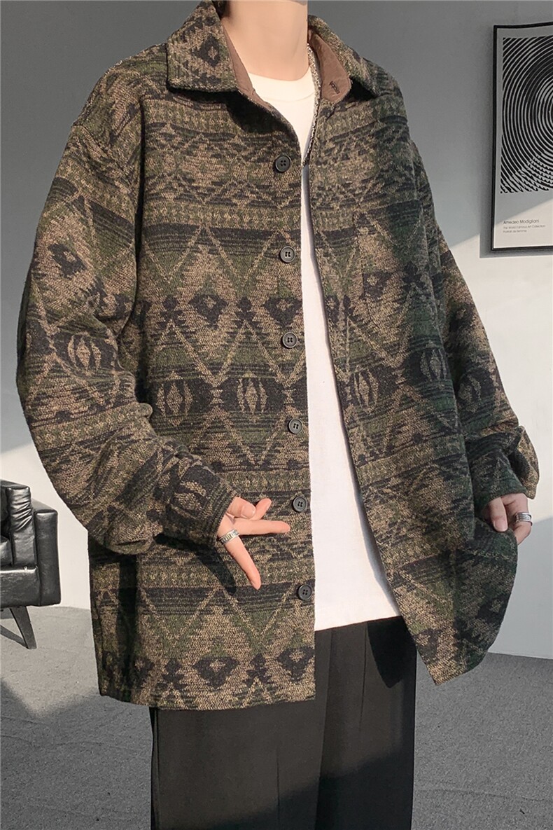 8XL-M复古大码民族风衬衫男款春季加厚粗呢藏式外套CS29001P68,男装民族服装,电商B312