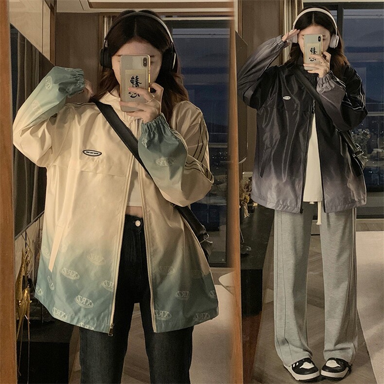 渐变色冲锋衣外套女2025春季宽松户外上衣夹克潮 C844-P100图片