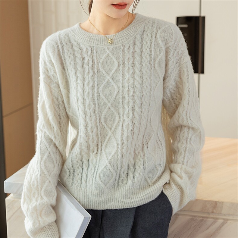 2025春秋新款蚕丝羊绒羊绒衫女时尚提花舒适针织衫气质保暖上衣，女装羊绒衫，咔绒特