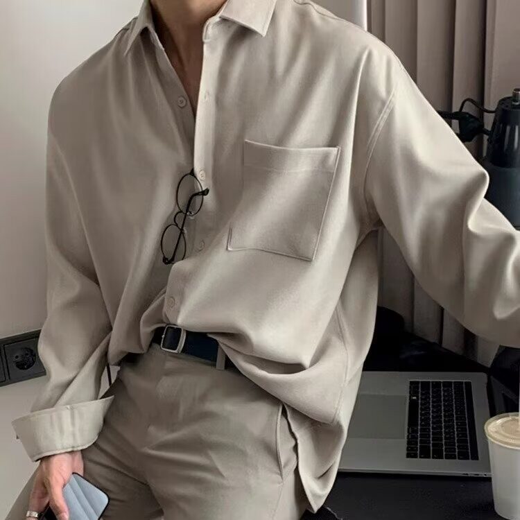 轻熟风休闲长袖衬衫男秋季新款韩版宽松商务免烫寸衣C55-P40，男装衬衫，星座910B