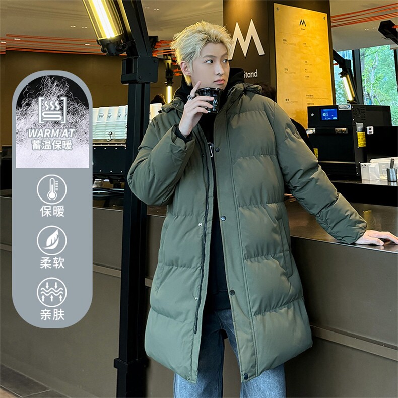冬季新款长款纯色连帽加绒加厚棉衣加长款外套保暖MY8096P100,男装棉衣,电商A128