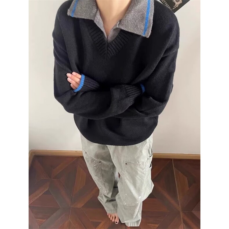 假两件毛衣针织衫翻领上衣insMY0738-P58,男装针织衫/毛衣,星座308B-2