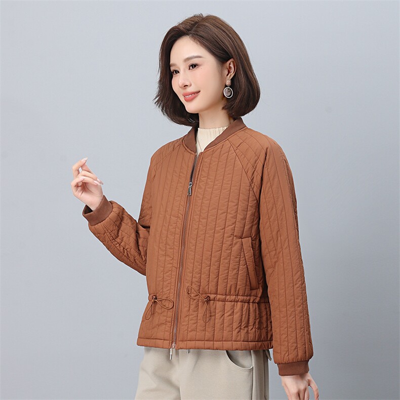 叶笙衣1181棒球领竖条纹抽绳棉衣,女装棉衣/棉服,叶笙衣