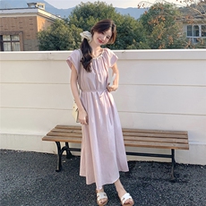 粉色小香风收腰减龄连衣裙女夏2025宽松慵懒风设计感亮片仙女长裙，女装连衣裙，慧尚依恋
