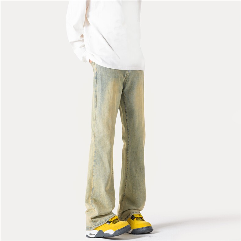 1506-1/K80901/P39黄泥色弯刀微喇牛仔裤男款2025新款直筒高街，男装牛仔裤，星座1506-1