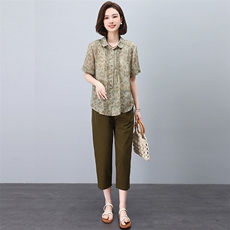 时尚印花高端上衣苎麻翻领衬衫女，女装衬衫，3200格调