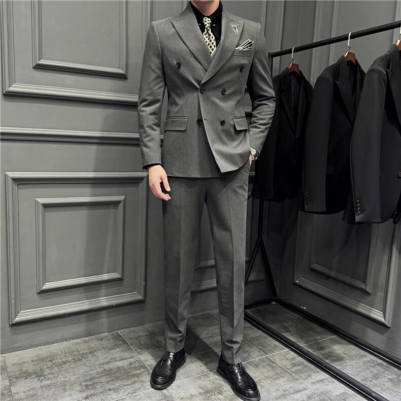 高品质~抗皱免烫~色织高档双排扣西装三件套西服SJT8066-P295图片