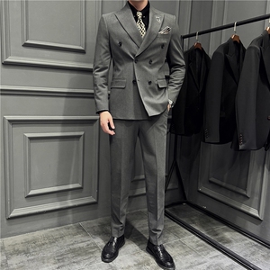 高品质~抗皱免烫~色织高档双排扣西装三件套西服SJT8066-P295图片