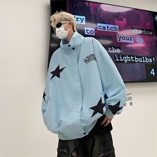 美式复古外套男春秋季2024新款宽松休闲蓝色潮牌夹克HT17-P55，男装夹克，星座1109-3