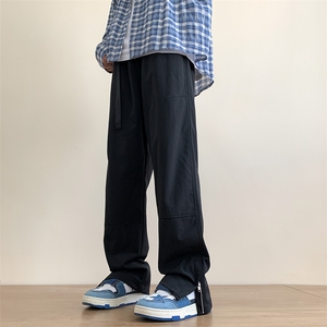 港风秋冬工装裤三条杠开叉拖地宽松休闲伞兵裤男K23321-P50控68图片