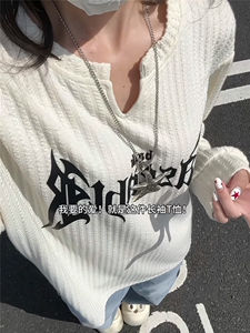 XZ809A/VVV5/特P22/控45 美式V领硅胶印花肌理感百搭长T恤卫衣图片