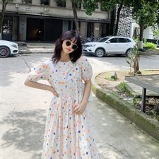 【现货】2021夏装新款俏皮可爱几何撞色连衣裙166-1019P80，女装连衣裙，茜茜公主