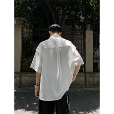 CS6019-P40控68夏季褶皱拼接短袖男宽松潮流冰丝衬衫，男装衬衫，电商A058-1（原电商C417）