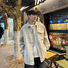 2024春款小香风宽松翻领夹克千鸟格高品质外套男JK01-P85-控118，男装夹克，星座218-5