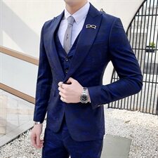 新郎结婚礼服西服套装三件套男士休闲提花西装A470-TZ06，男装西服套装，电商A207