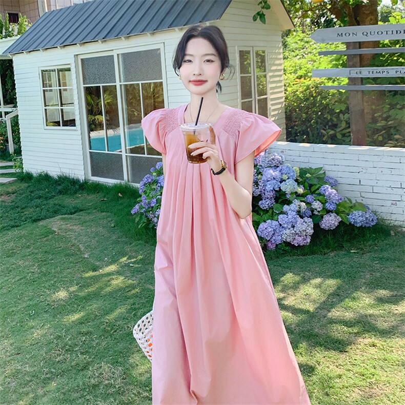 夏季连衣裙法式紫色夏季收腰长裙时尚甜美夏装气质大码显瘦宽松,女装连衣裙,2C110